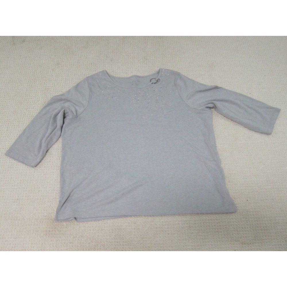 Allison Daley‎ Shirt Womens 1X Gray 3/4 Sleeve Blouse Cotton Casual Solid Tee